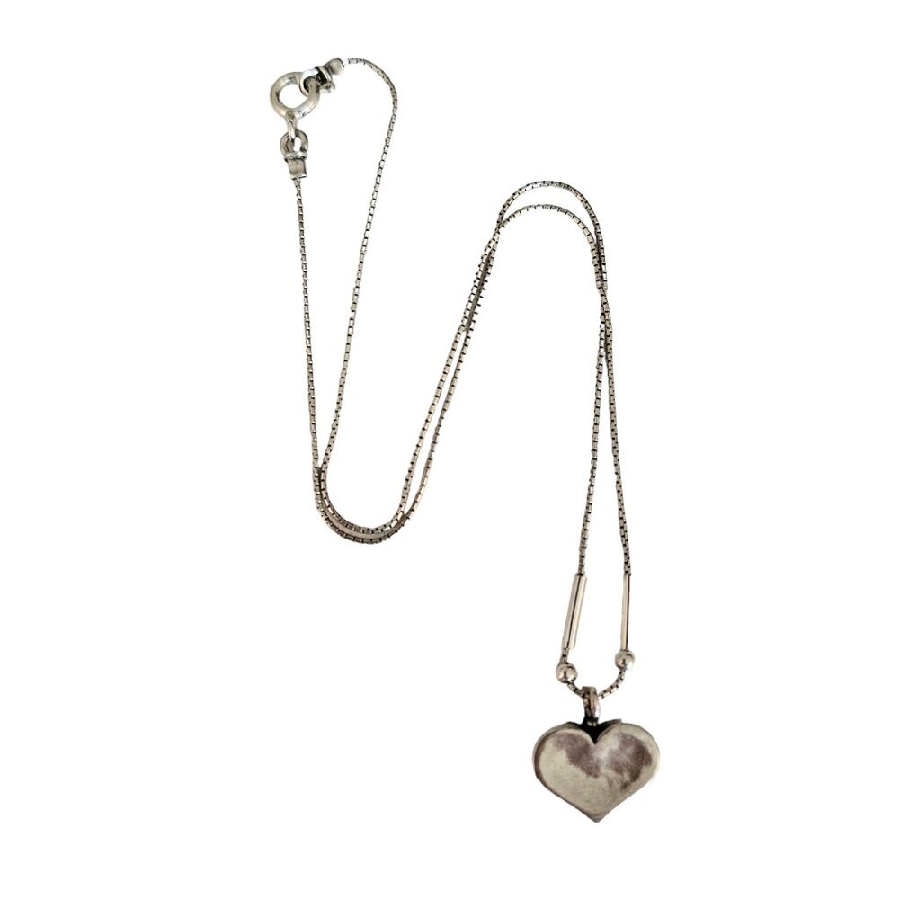 Didae Sterling Silver Hammered Heart Pendant Necklace 17" Long, Signed L80